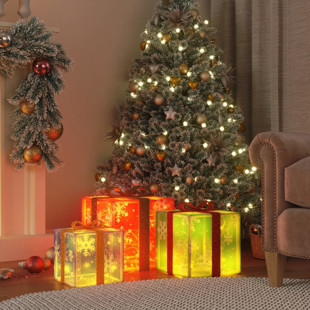 Lighted Christmas Boxes 3 Pcs 64 Leds Warm
