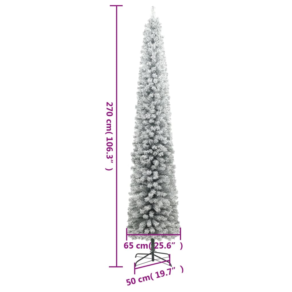 Slim Christmas Tree With Stand And Flocked Snow Pvc