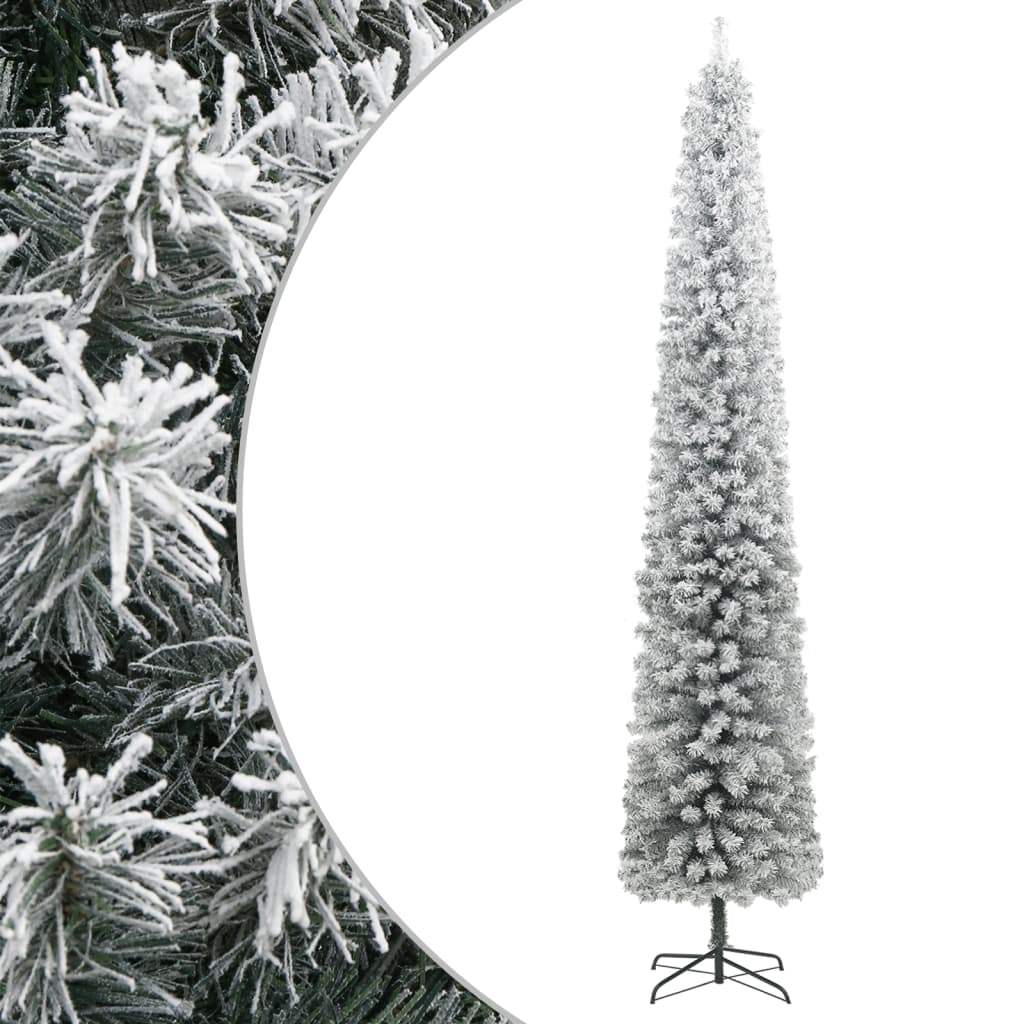 Slim Christmas Tree With Stand And Flocked Snow Pvc