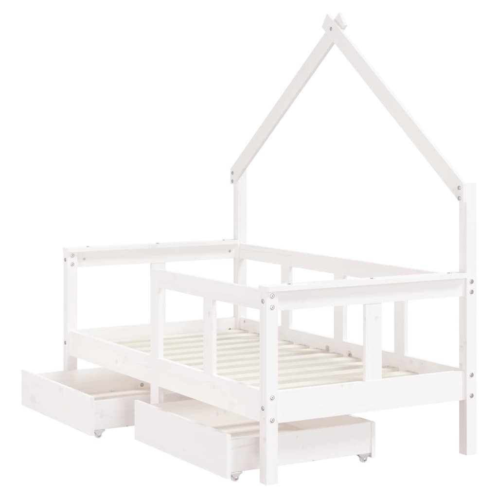 Kids Bed Frame With Drawers Solid Wood Pine