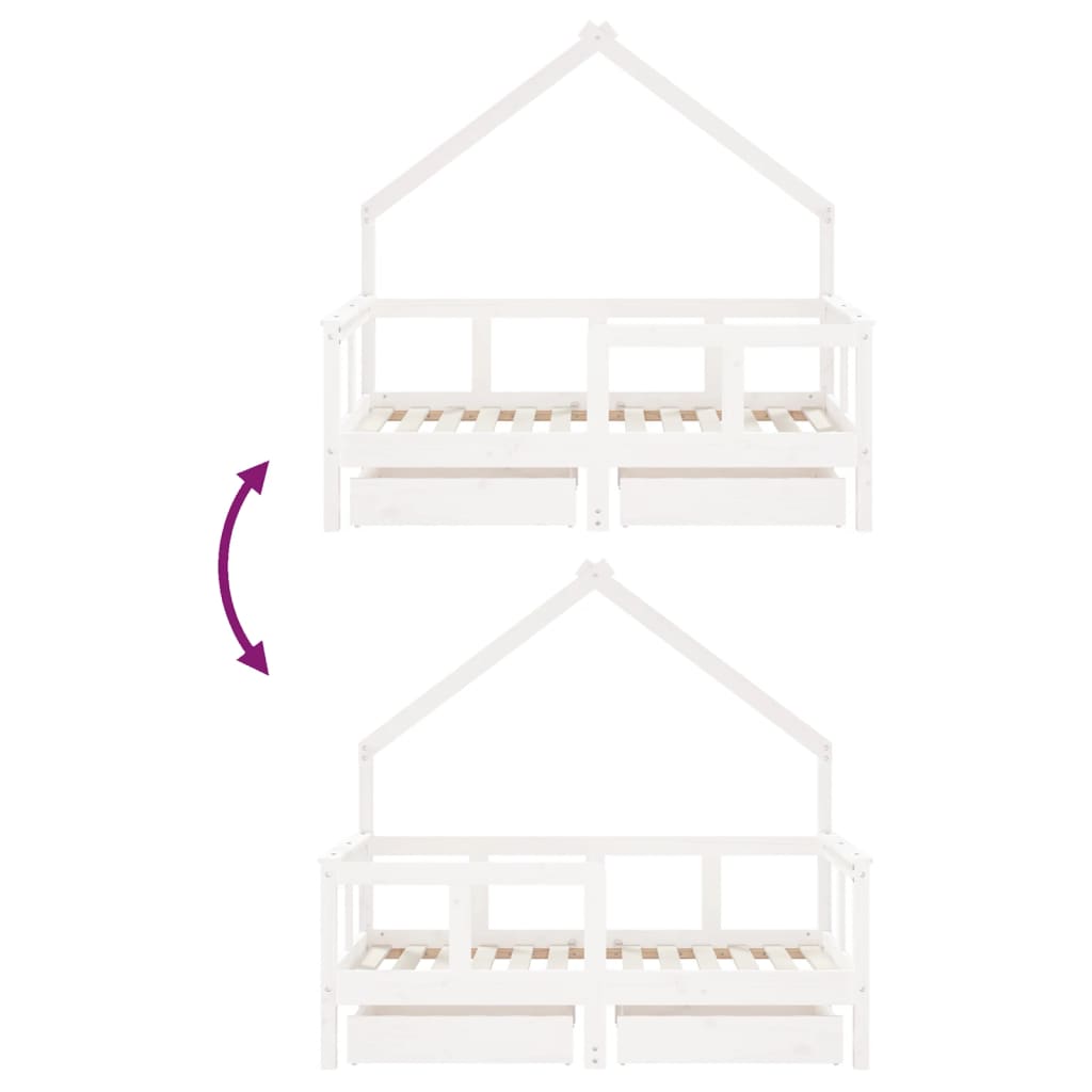 Kids Bed Frame With Drawers Solid Wood Pine