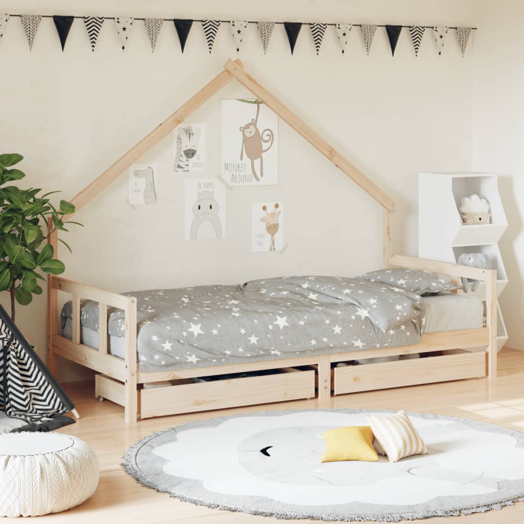 Kids Bed Frame With Drawers Solid Wood Pine