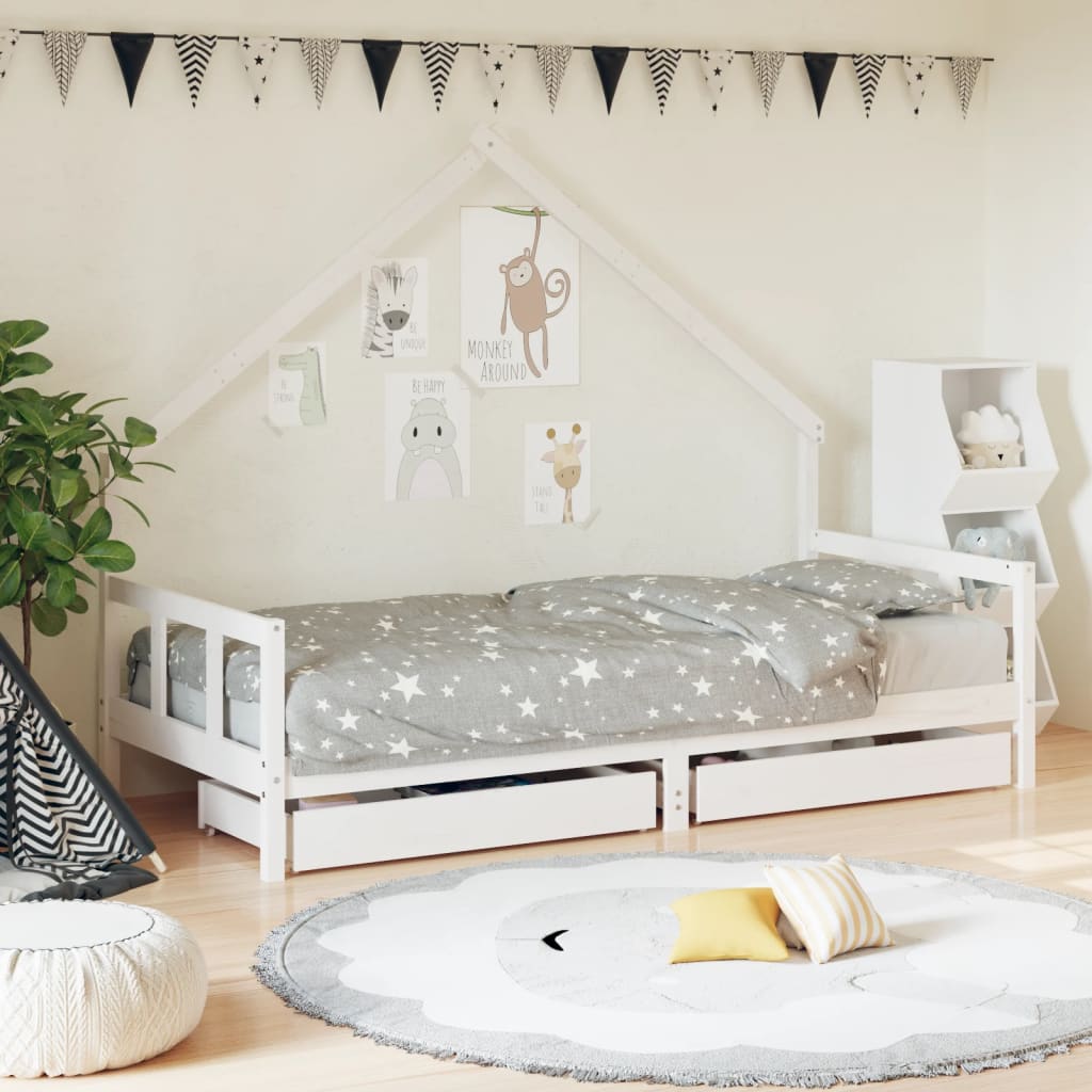 Kids Bed Frame With Drawers Solid Wood Pine