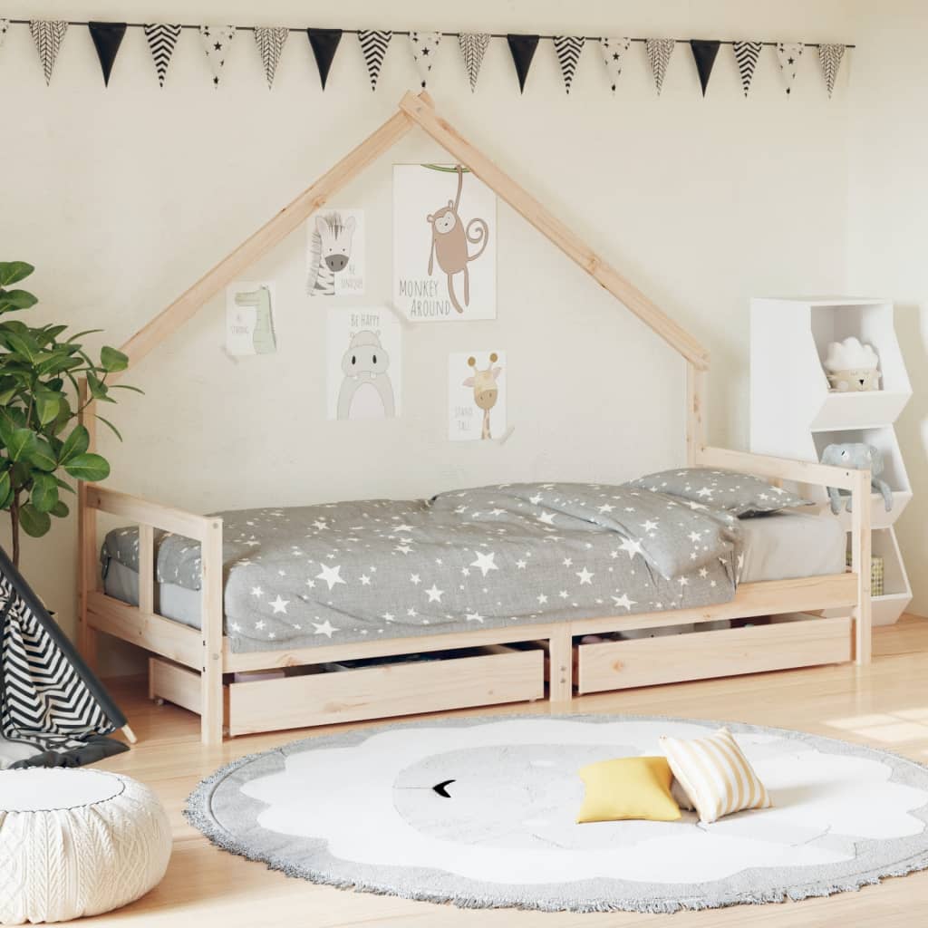 Kids Bed Frame With Drawers Solid Wood Pine