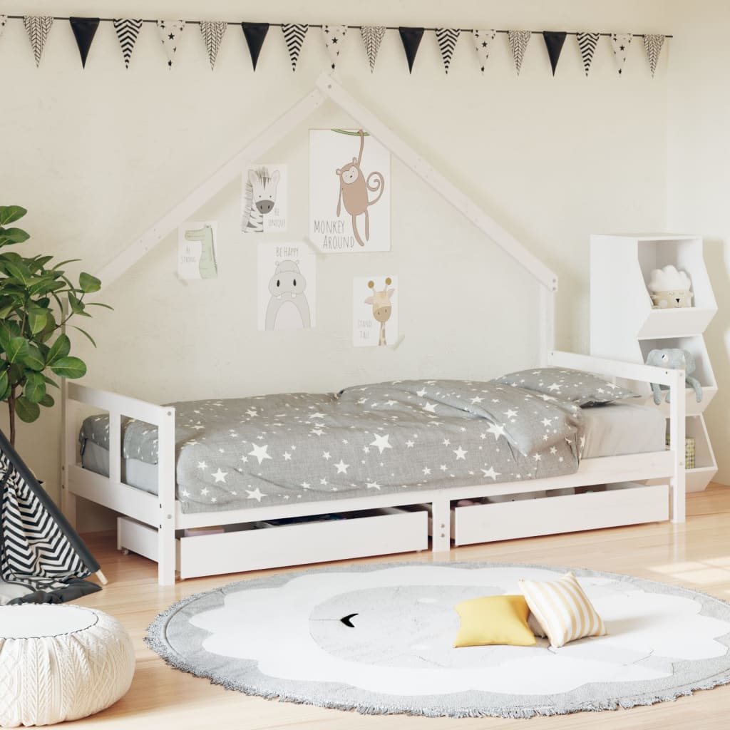 Kids Bed Frame With Drawers Solid Wood Pine