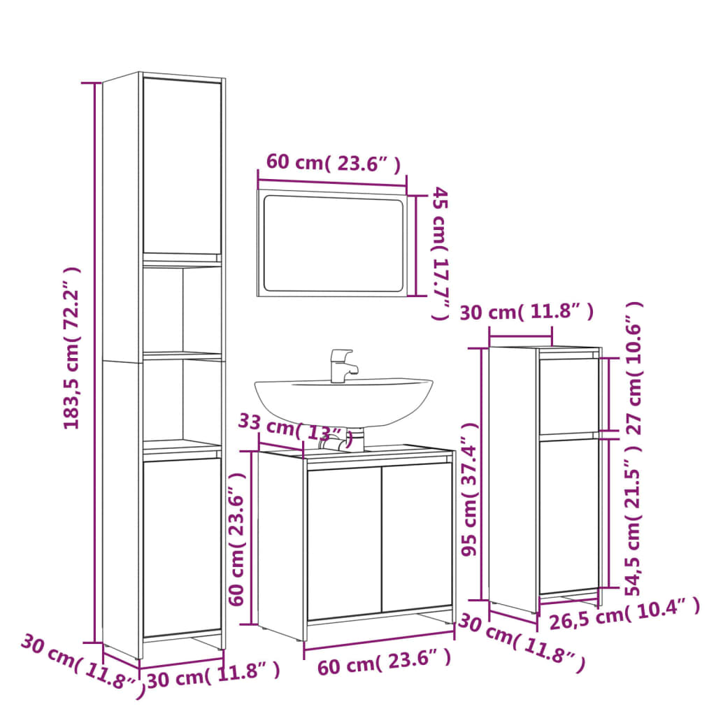 4 Piece Bathroom Furniture Set Engineered Wood