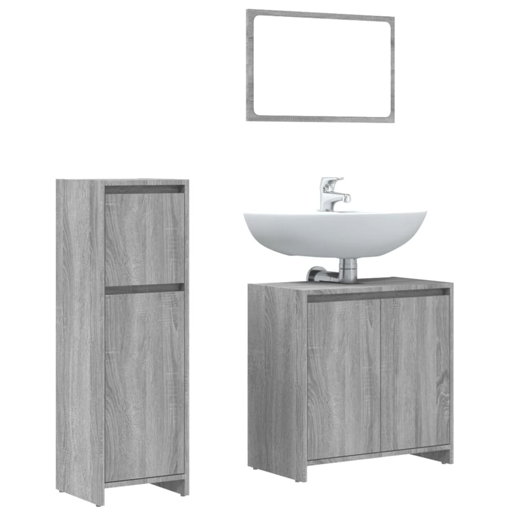 3 Piece Bathroom Furniture Set Engineered Wood