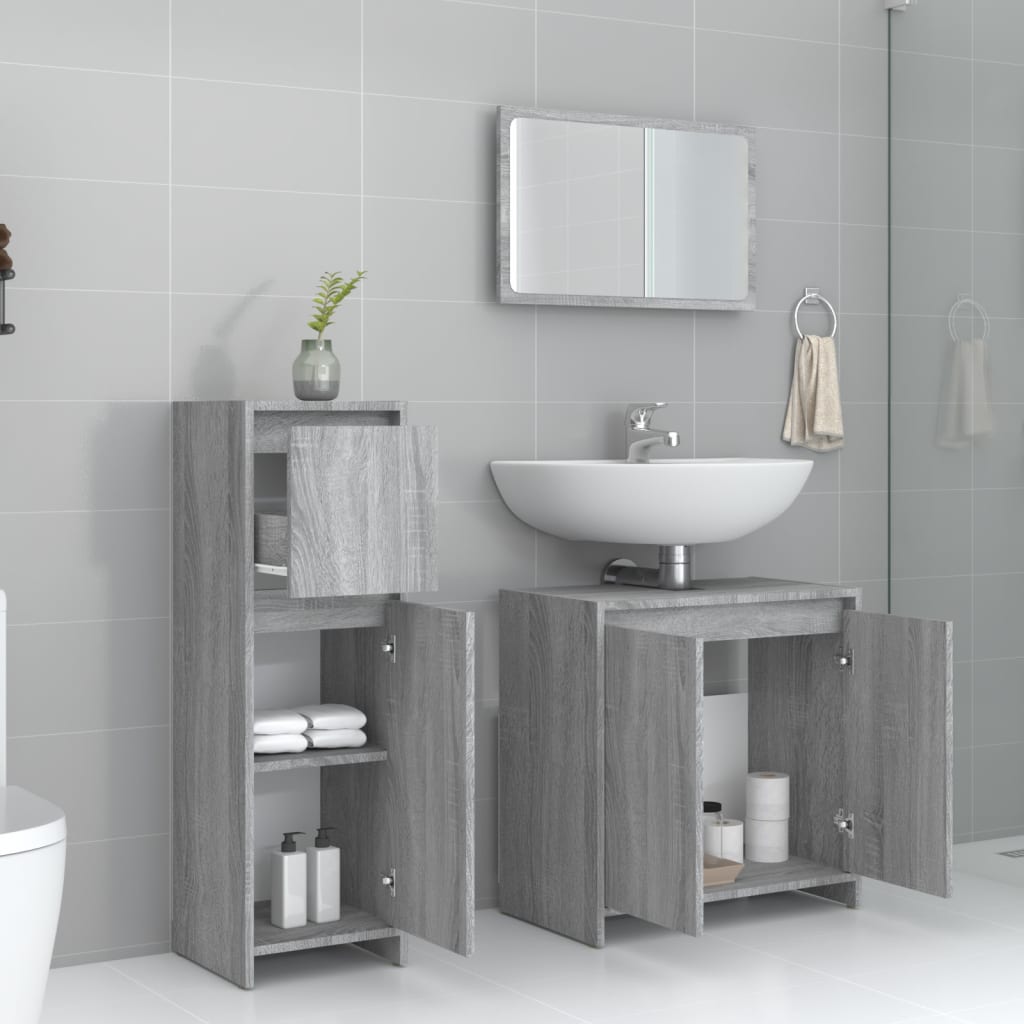 3 Piece Bathroom Furniture Set Engineered Wood