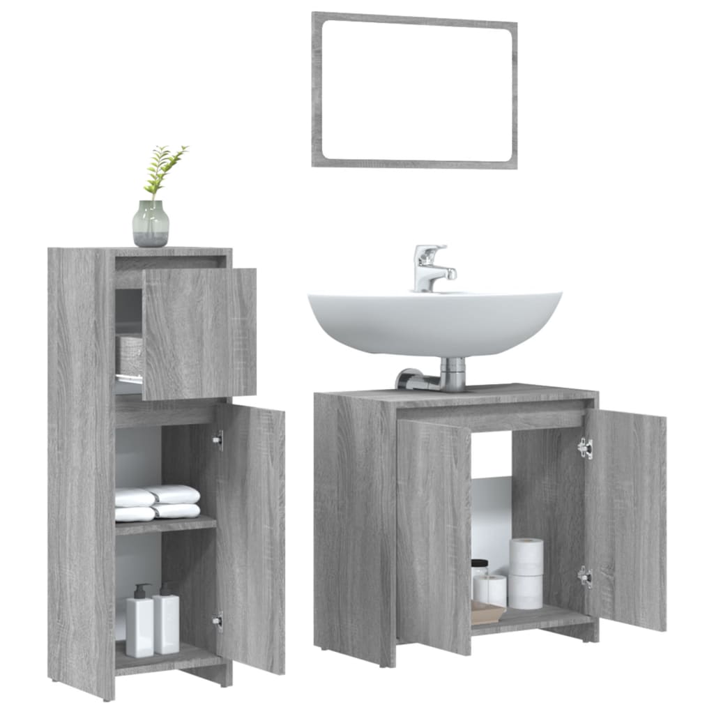 3 Piece Bathroom Furniture Set Engineered Wood