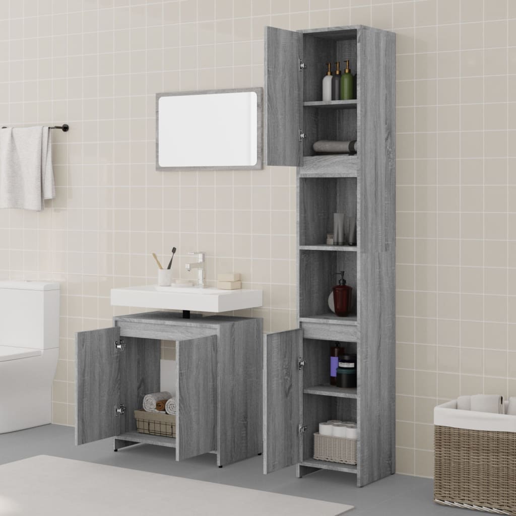 3 Piece Bathroom Furniture Set Engineered Wood