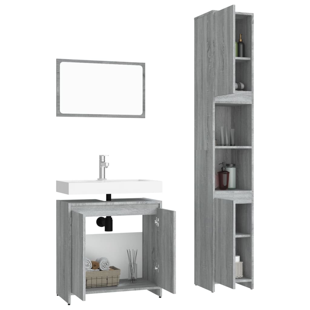 3 Piece Bathroom Furniture Set Engineered Wood