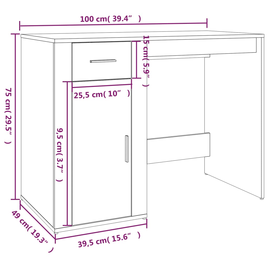 Desk 100X49X75 Cm Engineered Wood