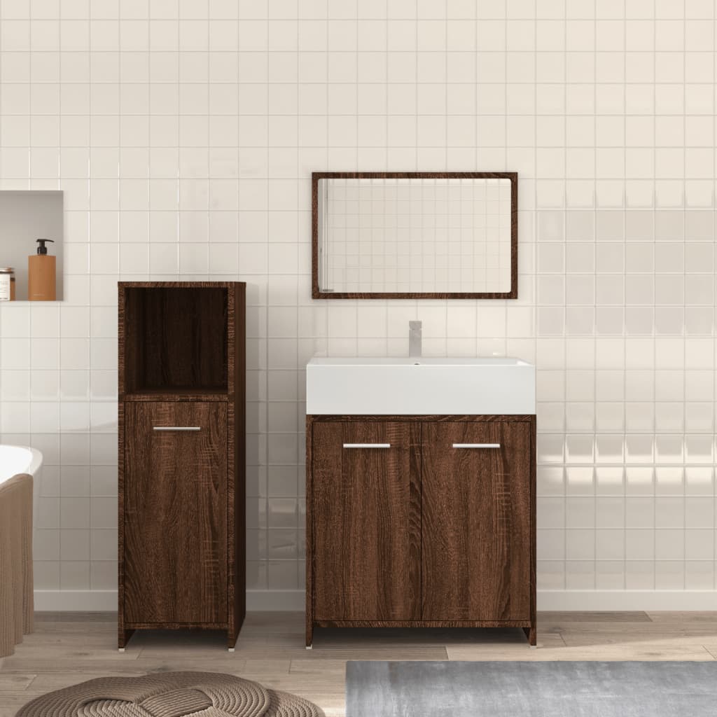 3 Piece Bathroom Furniture Set Engineered Wood