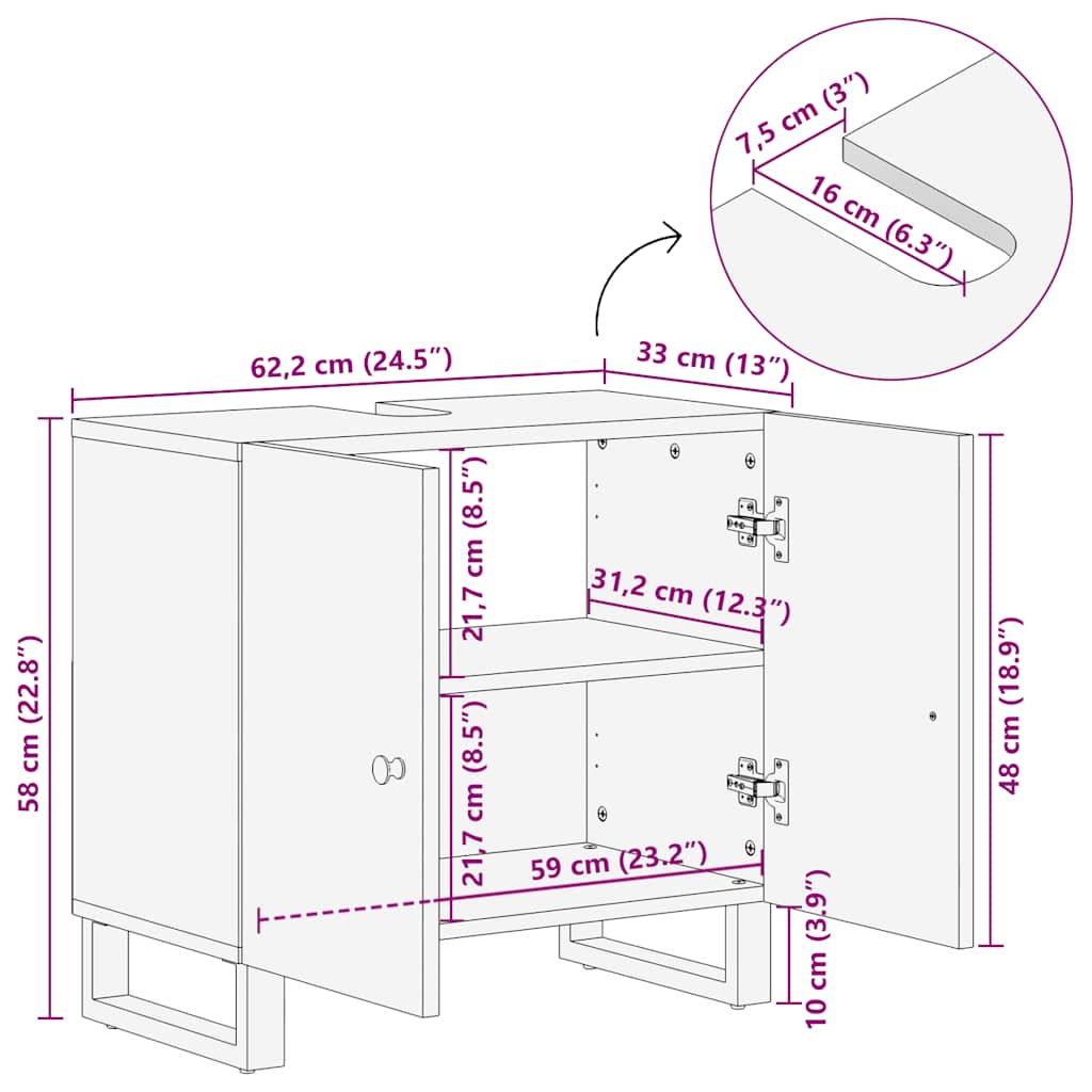 Sink Cabinet 62X33X58 Cm Solid Wood Reclaimed And Engineered Wood