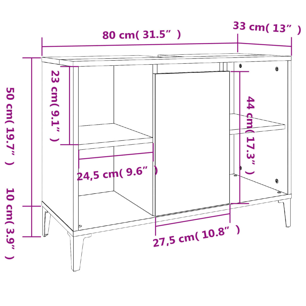 Sink Cabinet 80X33X60 Cm Engineered Wood