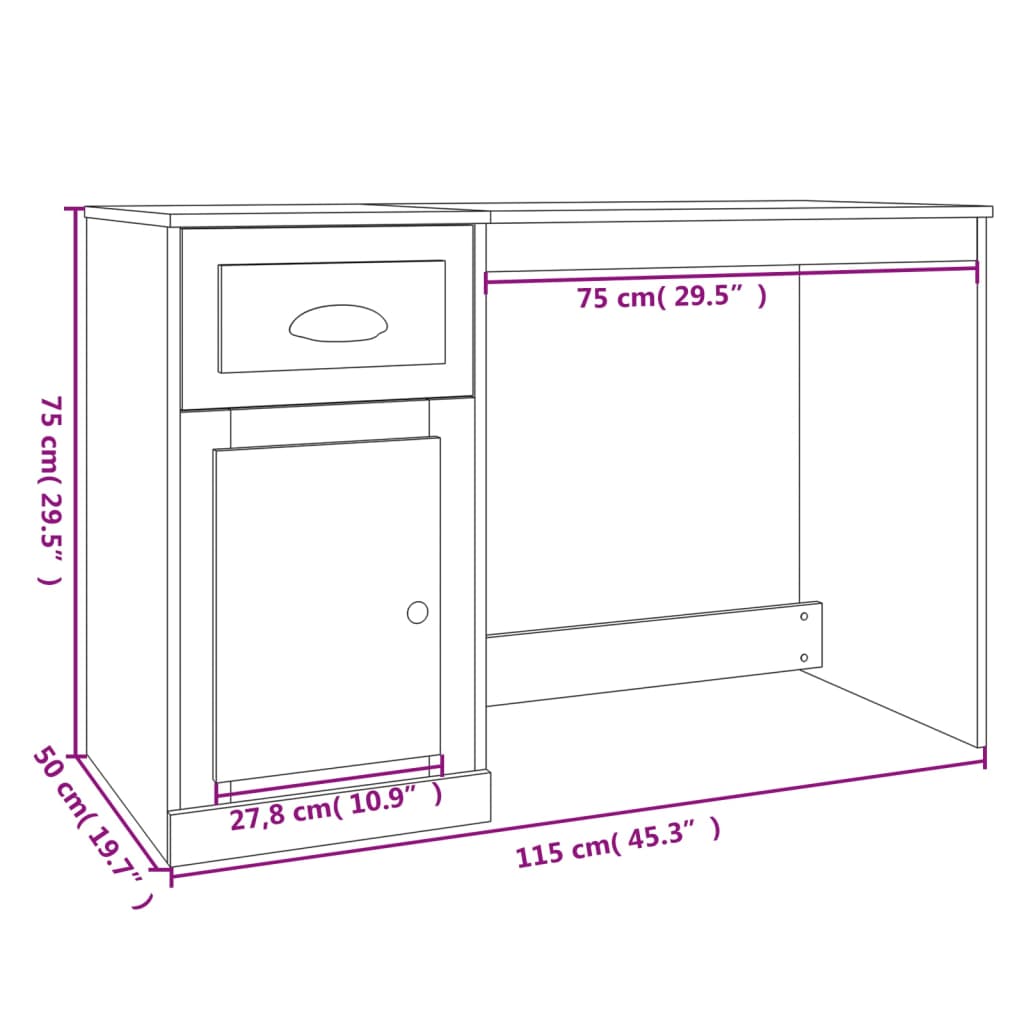 Desk With Drawer 115X50X75 Cm Engineered Wood