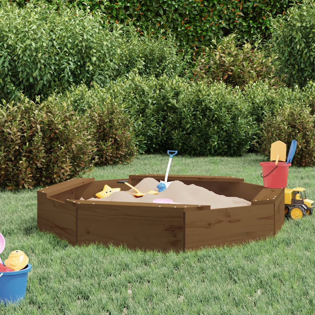 Sandbox With Seats Octagon Solid Wood Pine