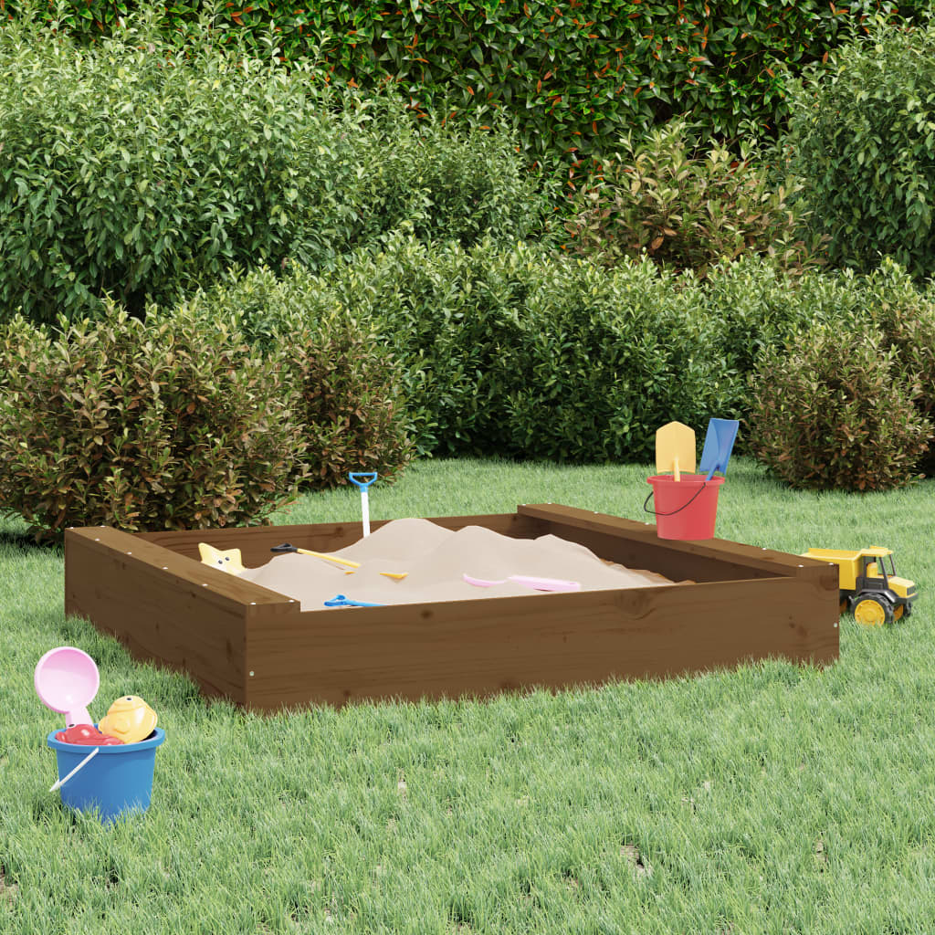 Sandbox With Seats Honey Brown Square Solid Wood Pine