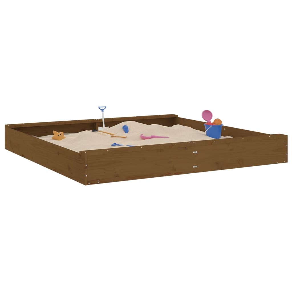 Sandbox With Seats Honey Brown Square Solid Wood Pine