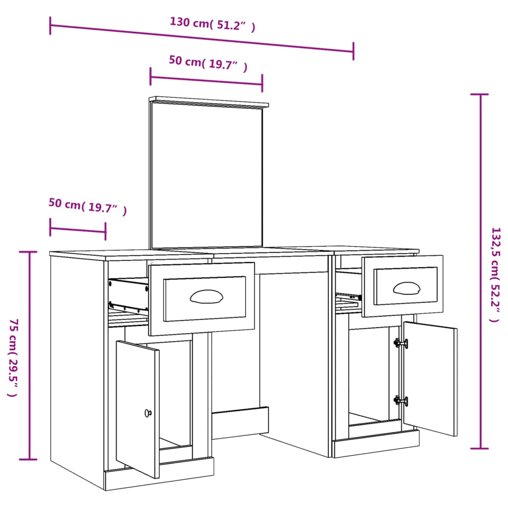 Dressing Table With Mirror 130X50X132.5 Cm