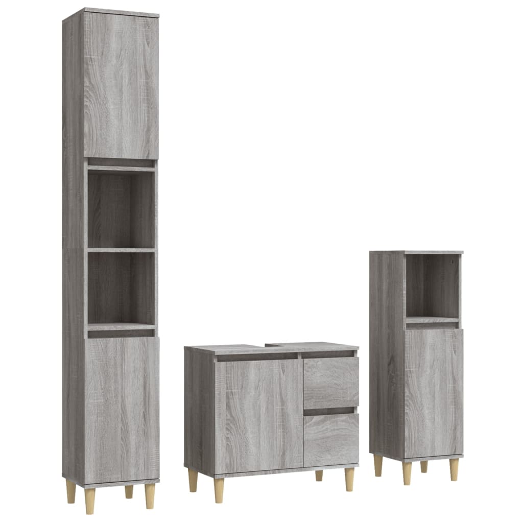 3 Piece Bathroom Cabinet Set Engineered Wood