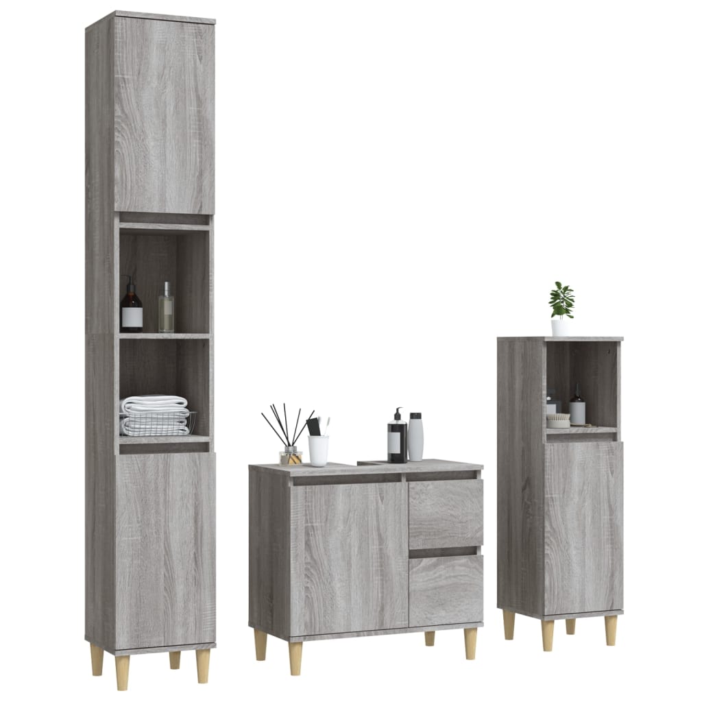 3 Piece Bathroom Cabinet Set Engineered Wood