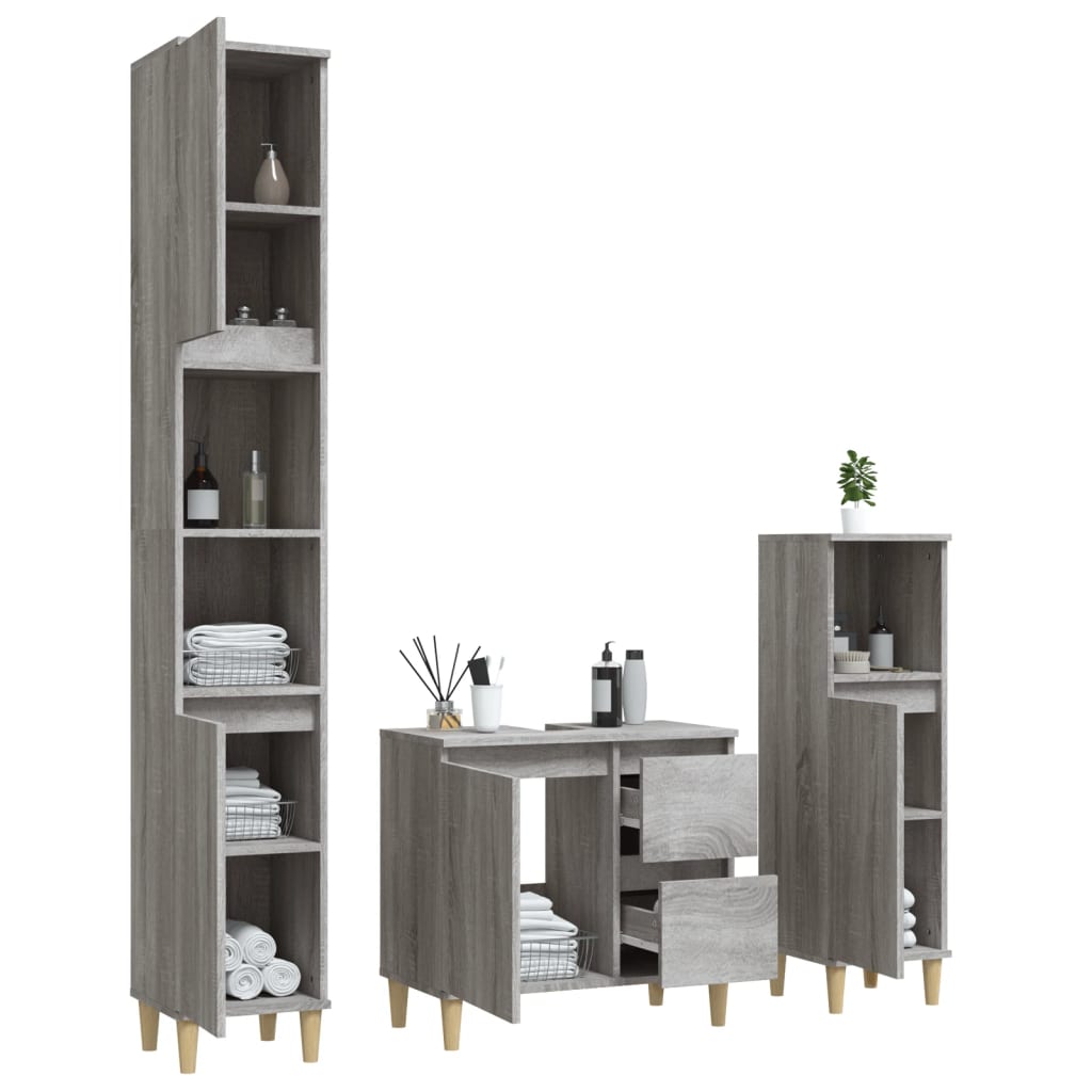 3 Piece Bathroom Cabinet Set Engineered Wood