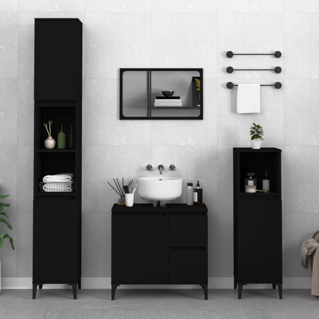 Bathroom Furniture Set With Drawer 3 Pcs Black 30 X 30 X 180 Cm