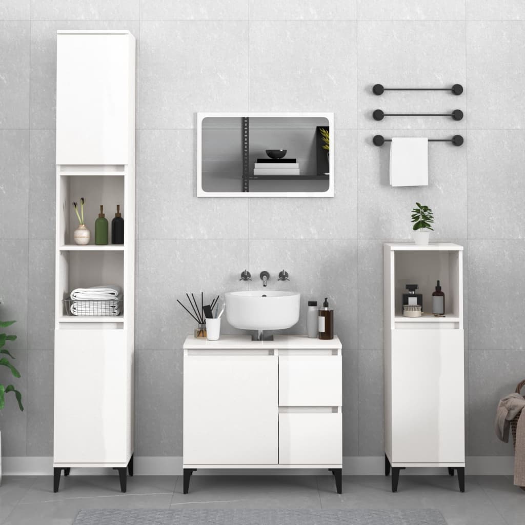 Bathroom Furniture Set With Drawer 3 Pcs Black 30 X 30 X 180 Cm