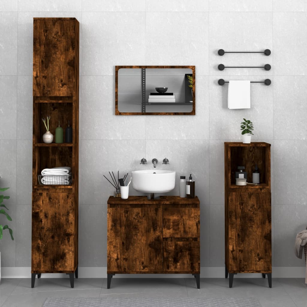Bathroom Furniture Set With Drawer 3 Pcs Black 30 X 30 X 180 Cm