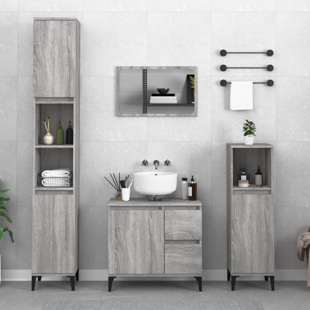 Bathroom Furniture Set With Drawer 3 Pcs Black 30 X 30 X 180 Cm