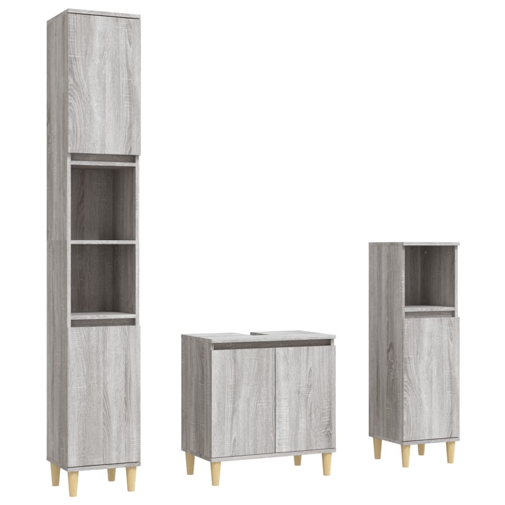 3 Piece Bathroom Furniture Set Engineered Wood