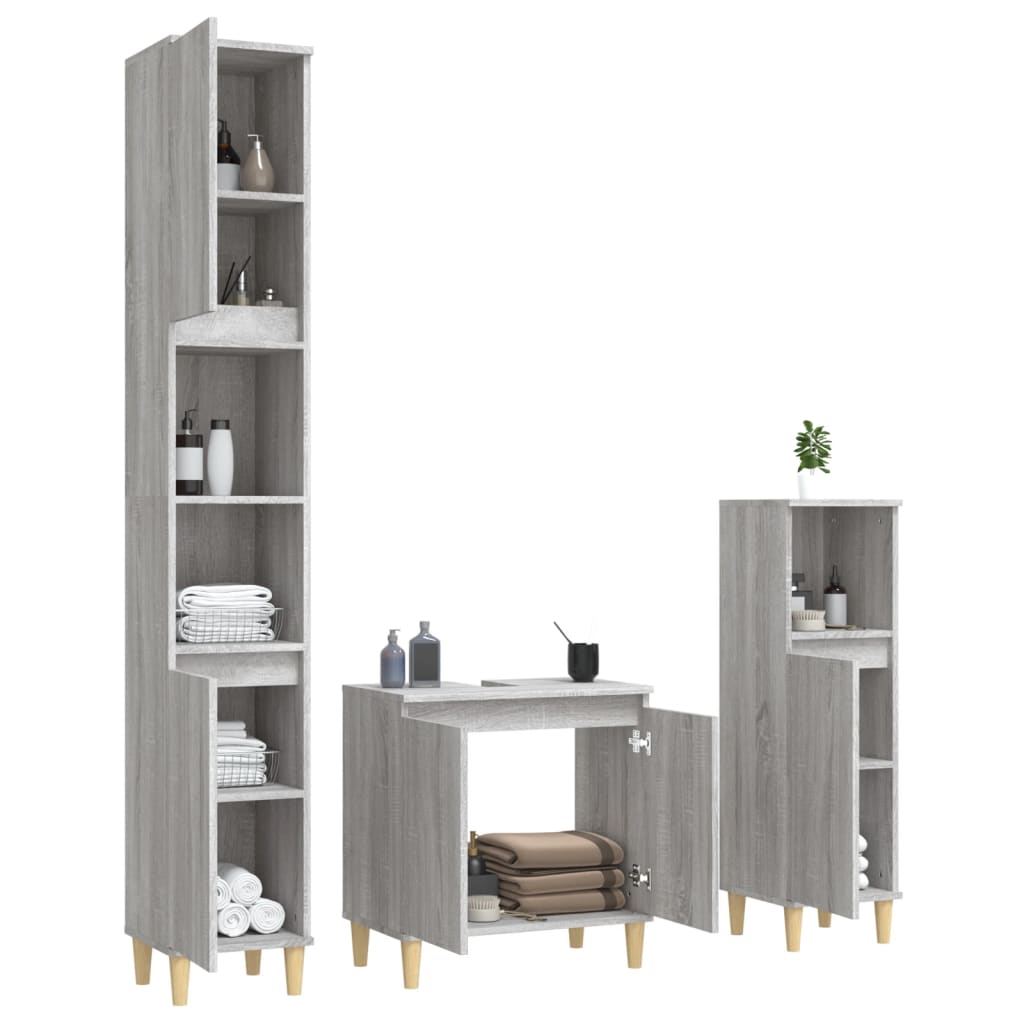 3 Piece Bathroom Furniture Set Engineered Wood