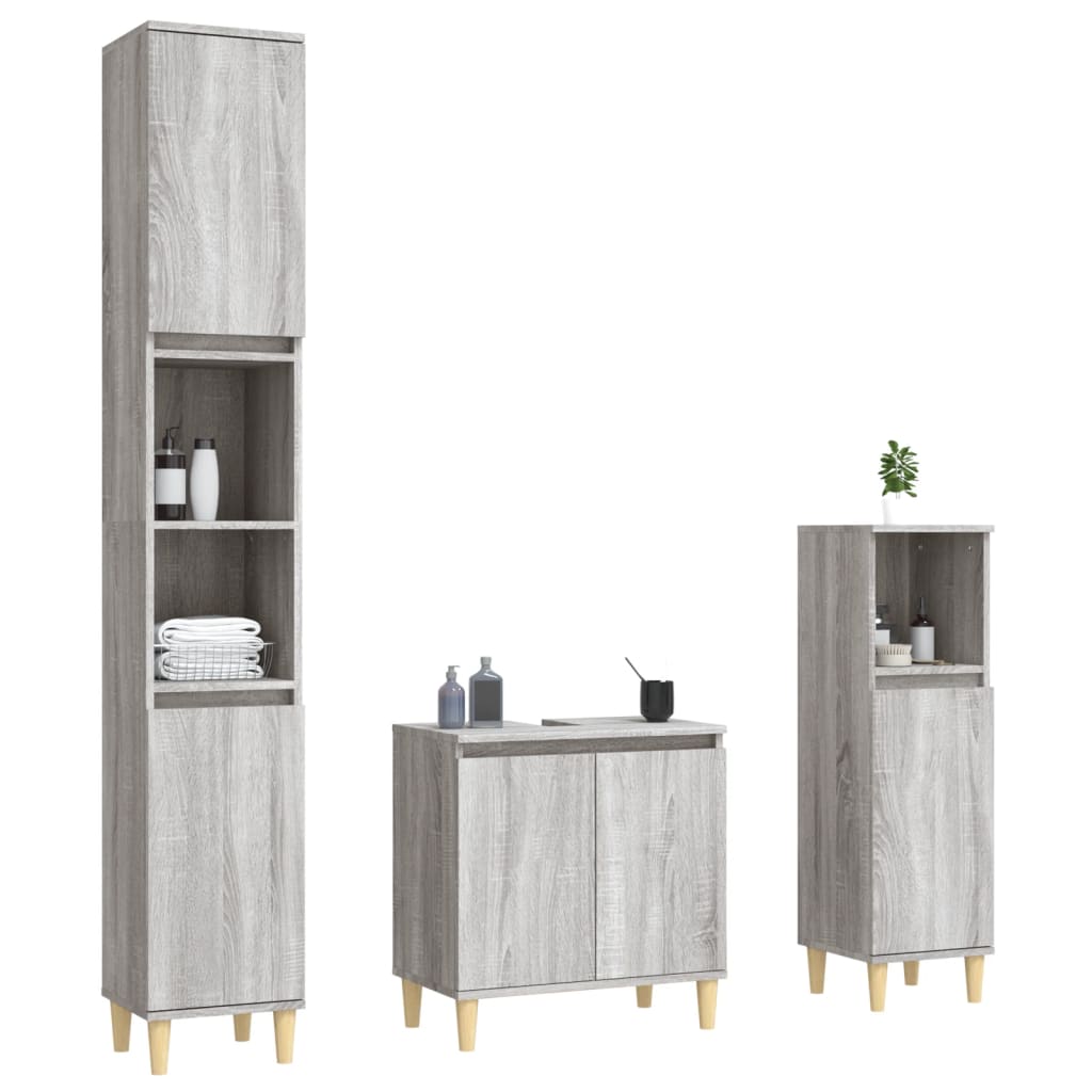 3 Piece Bathroom Furniture Set Engineered Wood