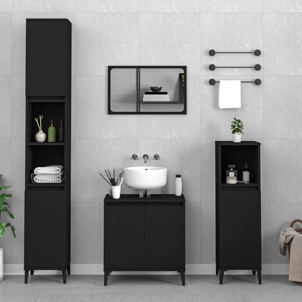 Bathroom Furniture Set With Door 3 Pcs Black 30 X 30 X 180 Cm