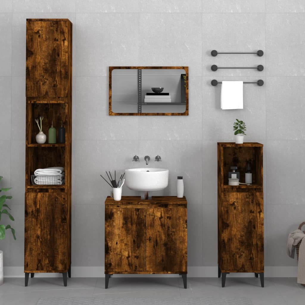 Bathroom Furniture Set With Door 3 Pcs Black 30 X 30 X 180 Cm