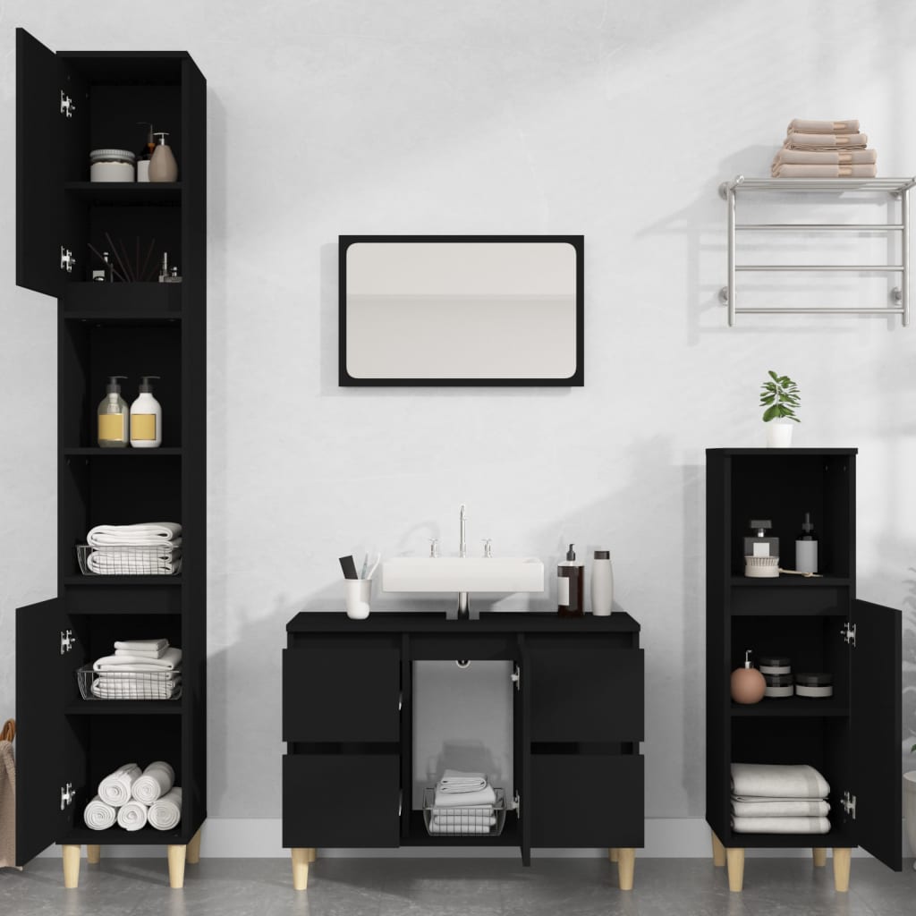 Bathroom Furniture Set With Drawer 3 Pcs Black 30 X 30 X 180 Cm