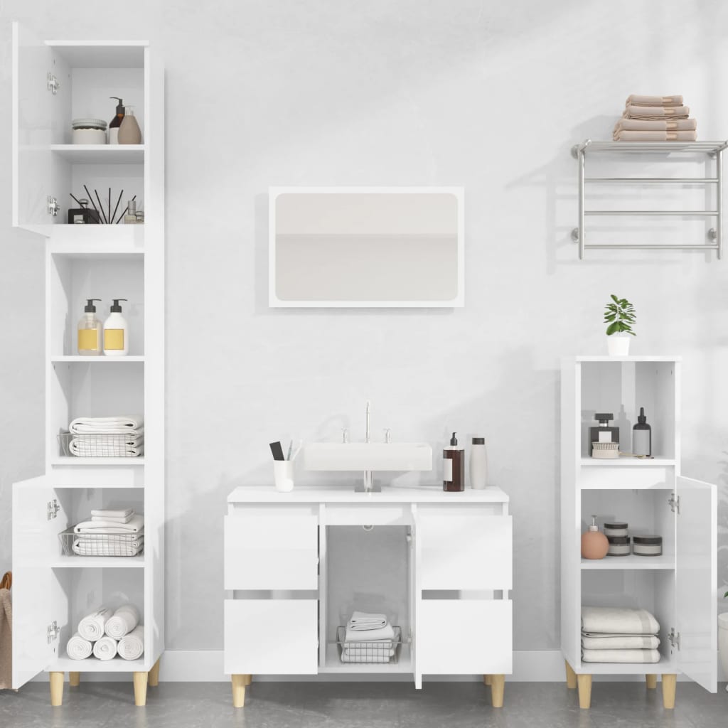 Bathroom Furniture Set With Drawer 3 Pcs Black 30 X 30 X 180 Cm