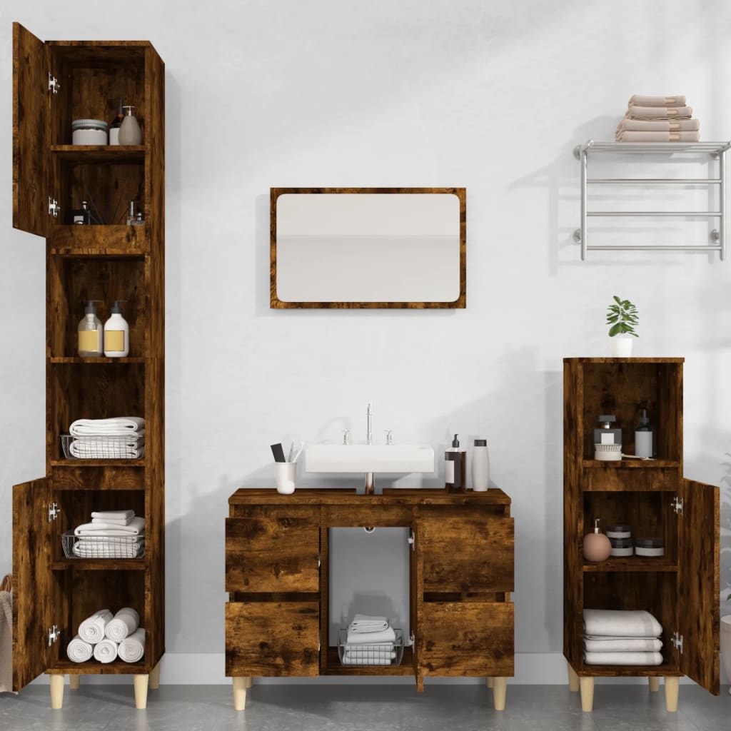 Bathroom Furniture Set With Drawer 3 Pcs Black 30 X 30 X 180 Cm