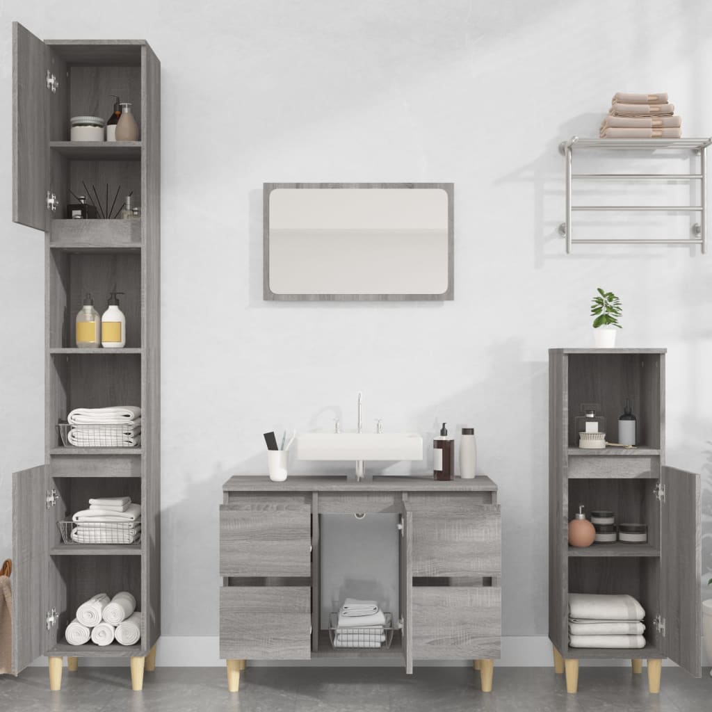 Bathroom Furniture Set With Drawer 3 Pcs Black 30 X 30 X 180 Cm