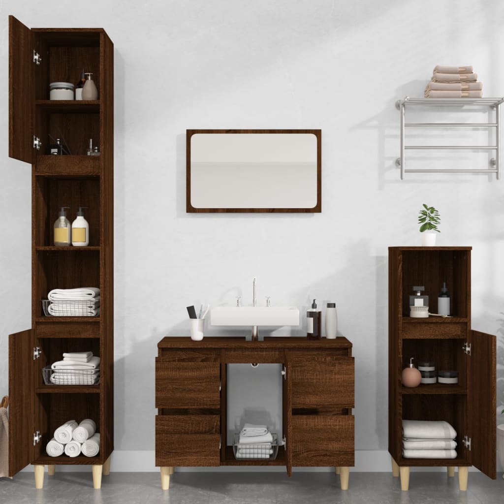 Bathroom Furniture Set With Drawer 3 Pcs Black 30 X 30 X 180 Cm
