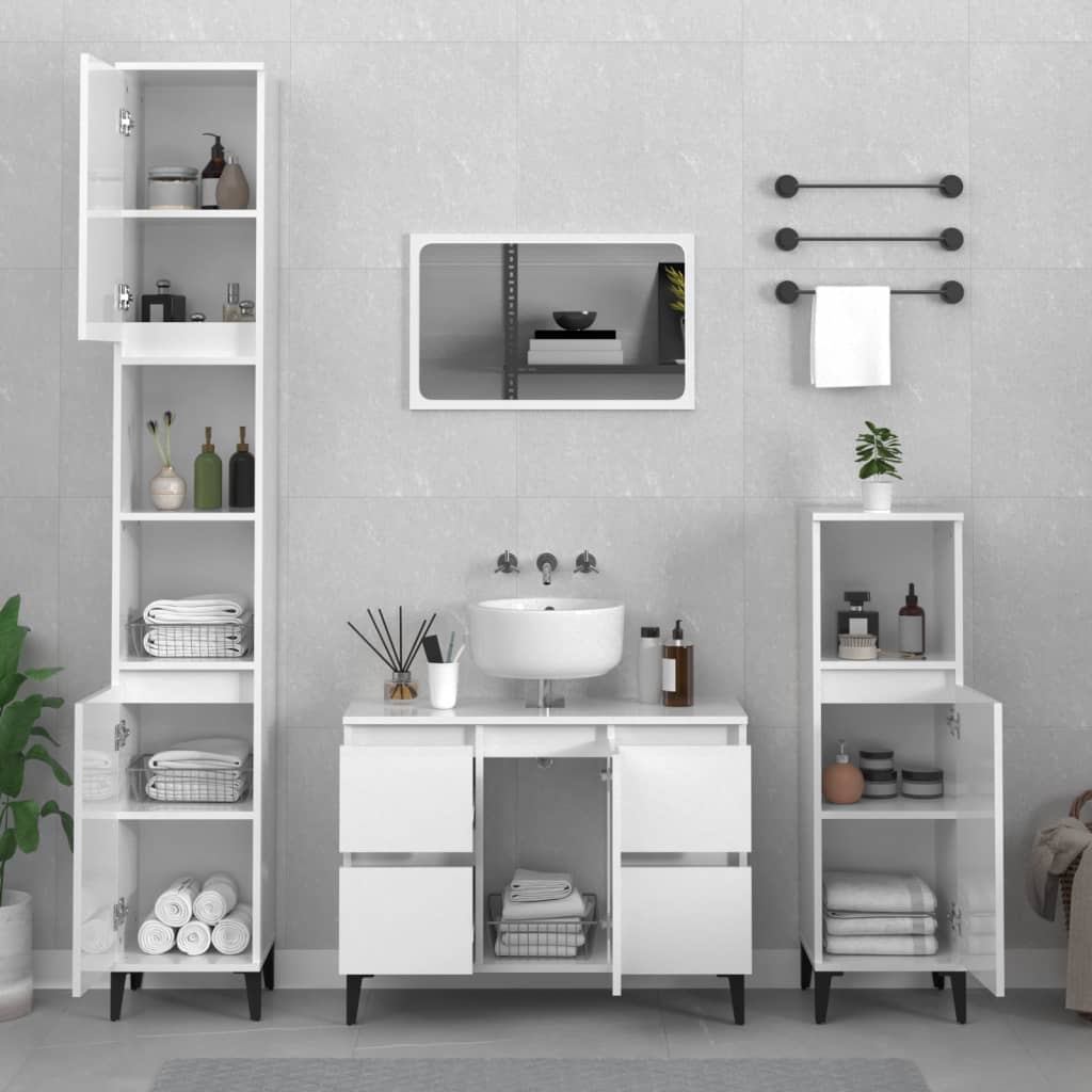 Bathroom Furniture Set With Drawer 3 Pcs Black 30 X 30 X 180 Cm