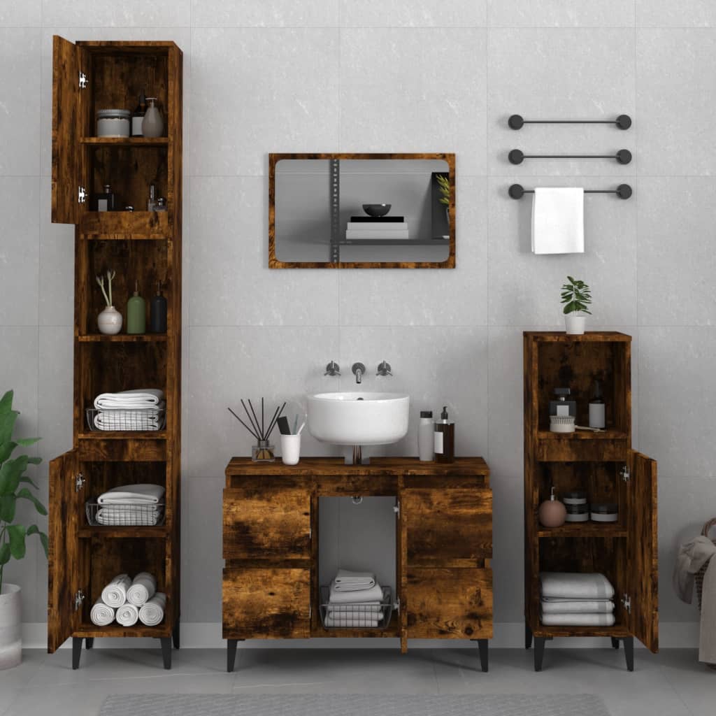 Bathroom Furniture Set With Drawer 3 Pcs Black 30 X 30 X 180 Cm