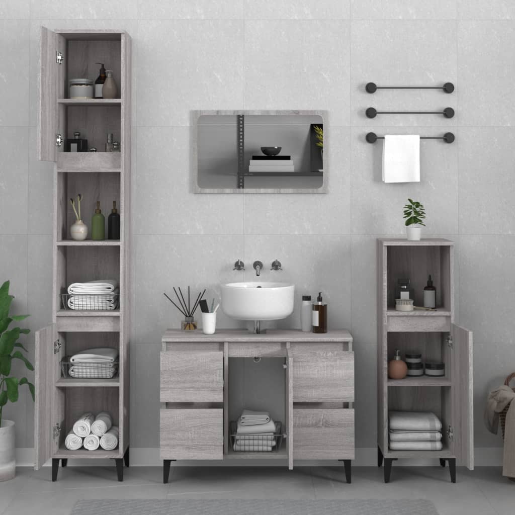 Bathroom Furniture Set With Drawer 3 Pcs Black 30 X 30 X 180 Cm