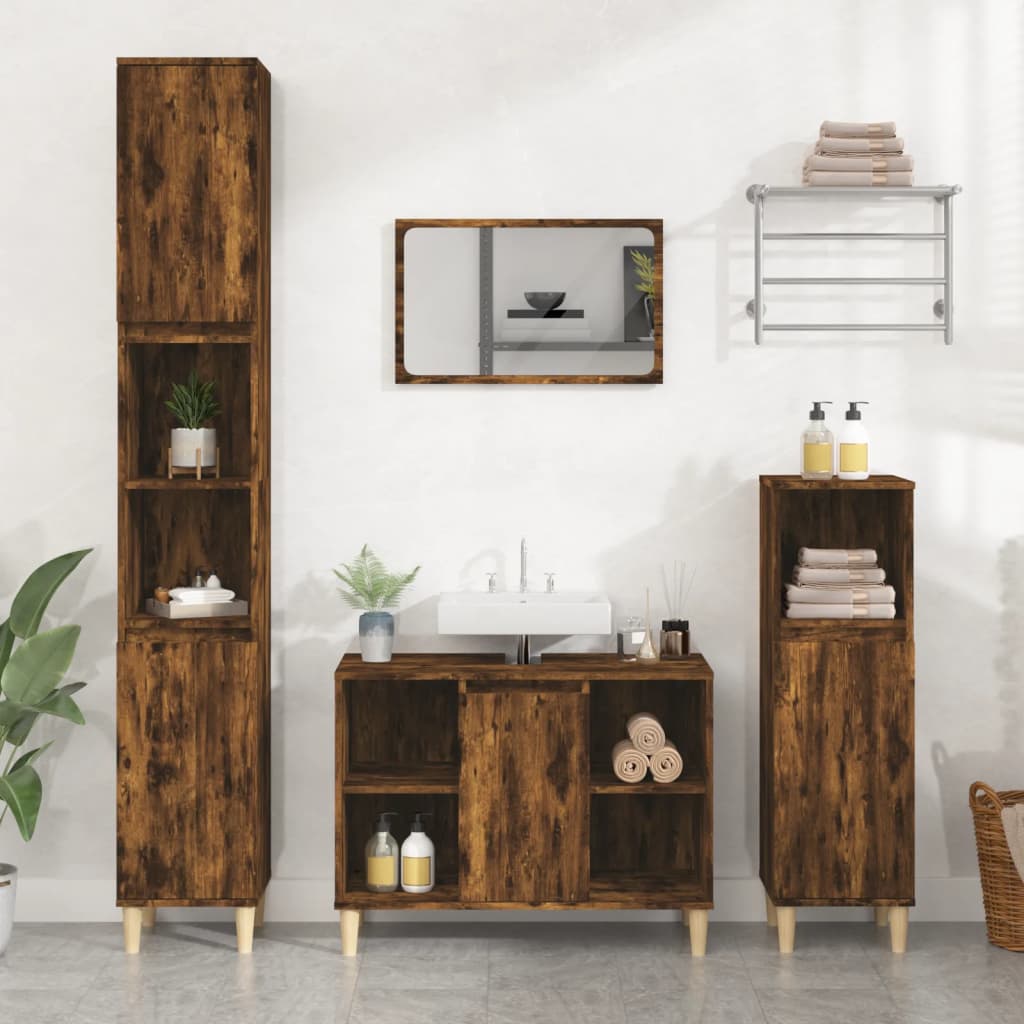 3 Piece Bathroom Furniture Set Engineered Wood