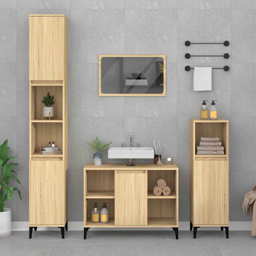 3 Piece Bathroom Furniture Set Engineered Wood
