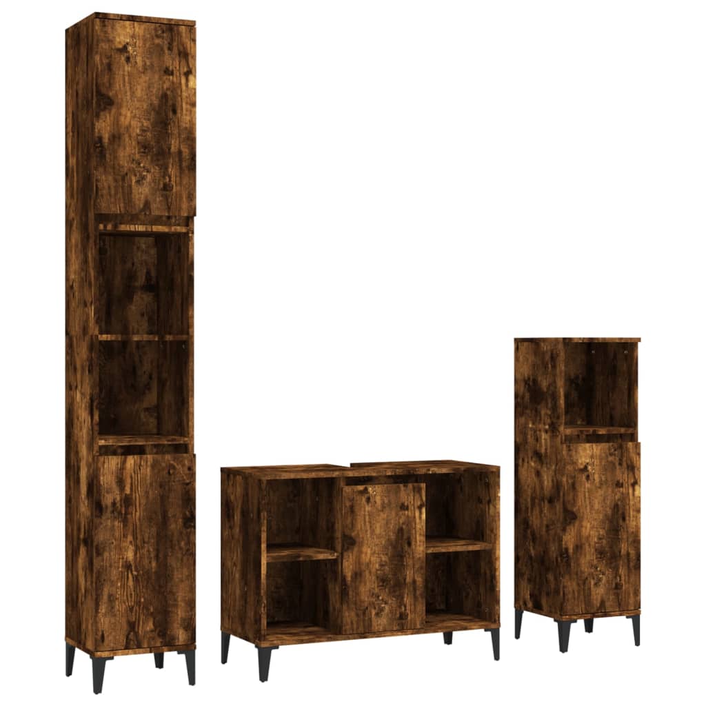 3 Piece Bathroom Furniture Set Engineered Wood