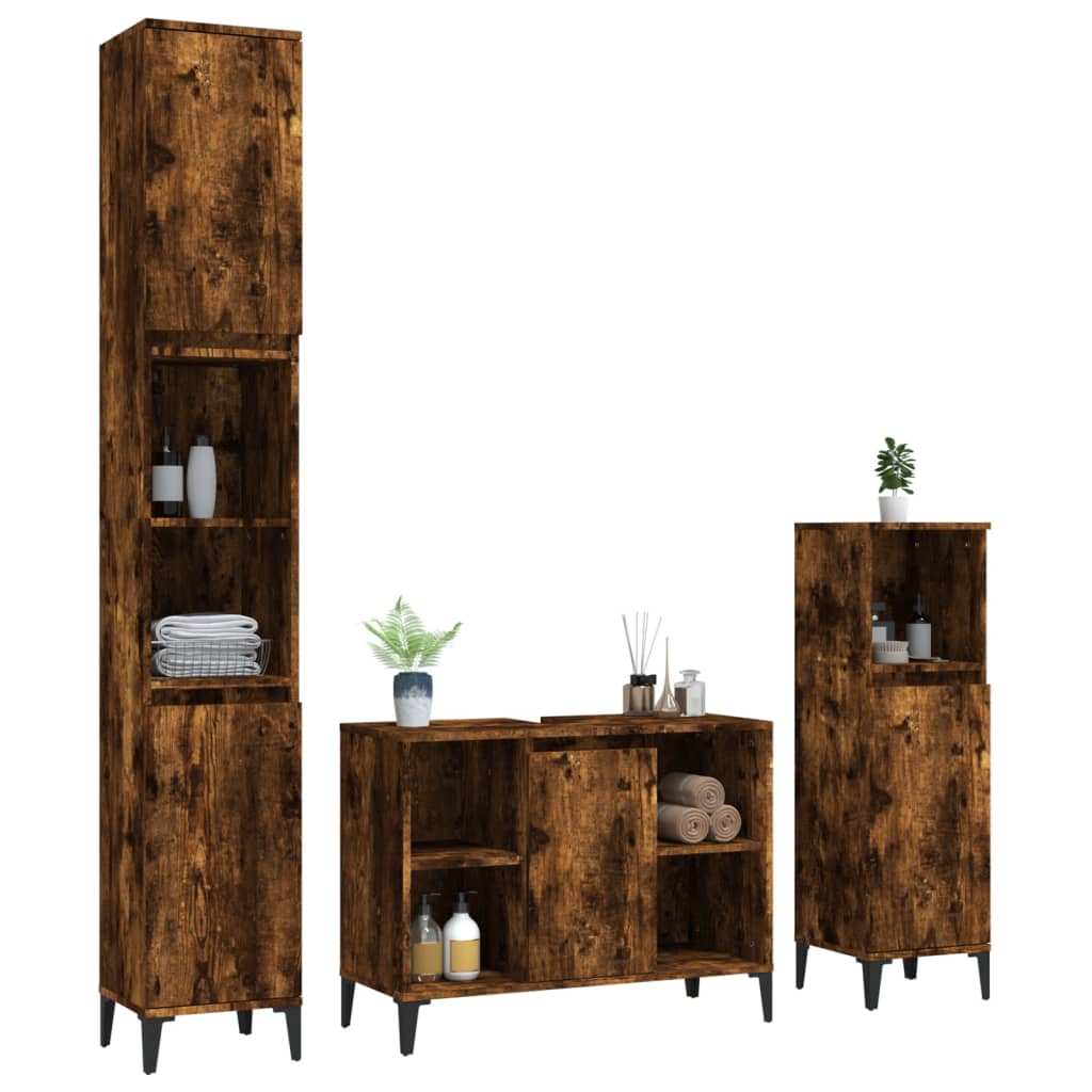 3 Piece Bathroom Furniture Set Engineered Wood