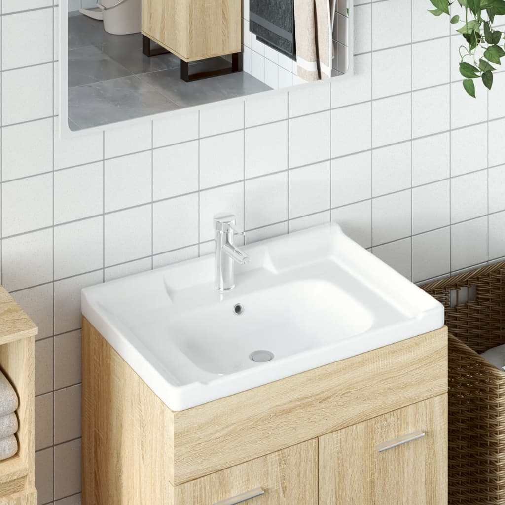 Bathroom Sink White Rectangular Ceramic