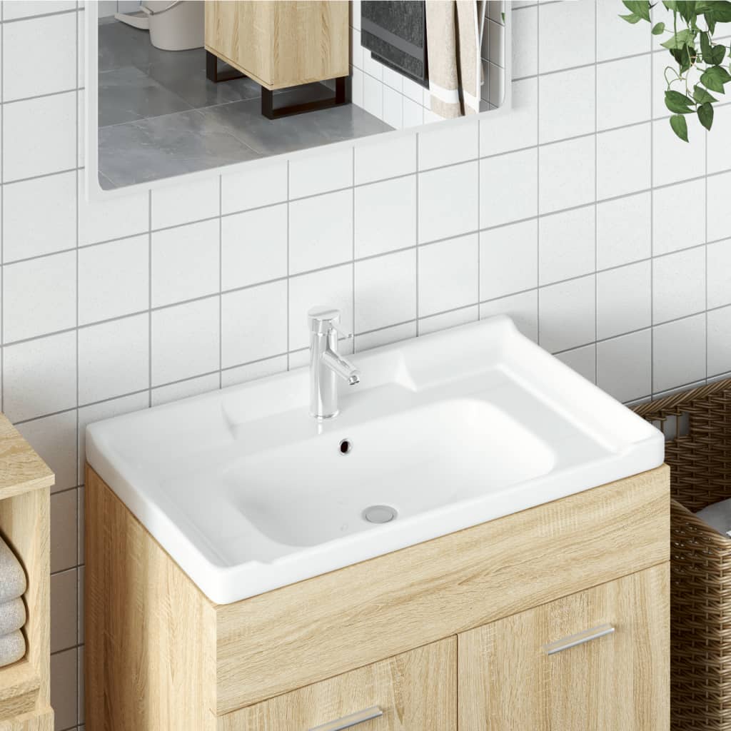 Bathroom Sink White Rectangular Ceramic